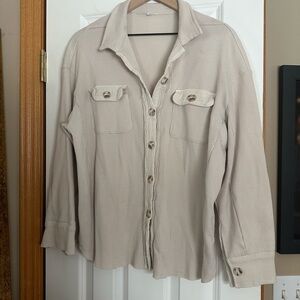 Neutral Waffle Knit Button Down Shacket | Oversized Cream Shirt Jacket